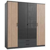 KLEIDERSCHRANK 180/199/58 cm 4-türig Braun, Graphitfarben, Dunkelgrau  - Dunkelgrau/Schwarz, KONVENTIONELL, Glas/Holzwerkstoff (180/199/58cm) - Boxxx