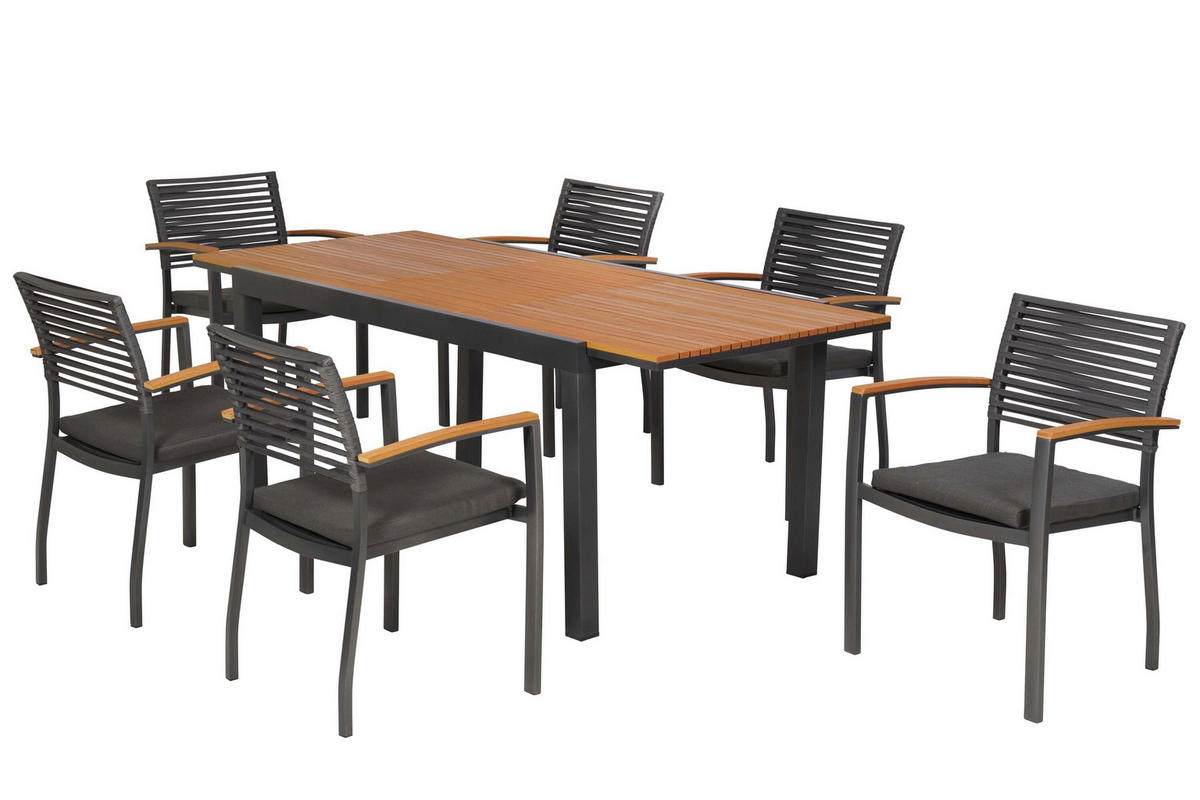 GARTENTISCHGRUPPE beschichtet Aluminium  - Graphitfarben/Grau, KONVENTIONELL, Kunststoff/Textil - Gardenson