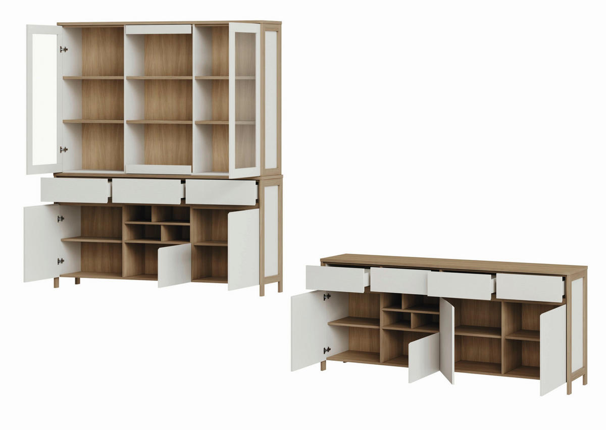 WOHNWAND 2-teilig  in Weiß   - Eichefarben/Weiß, Design, Holzwerkstoff - MID.YOU