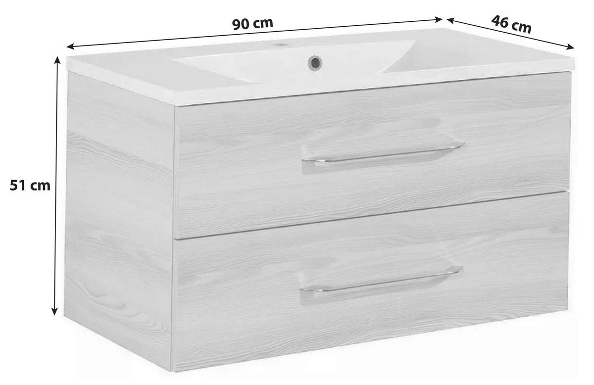 WASCHTISCHKOMBI 90 cm  - Alufarben/Weiß, MODERN, Holzwerkstoff/Kunststoff (90cm) - MID.YOU