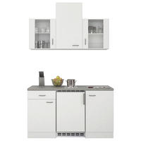 MINIKÜCHE 150,5 cm   in Weiß  - Edelstahlfarben/Hellgrau, MODERN, Glas/Holzwerkstoff (150,5cm) - FlexWell