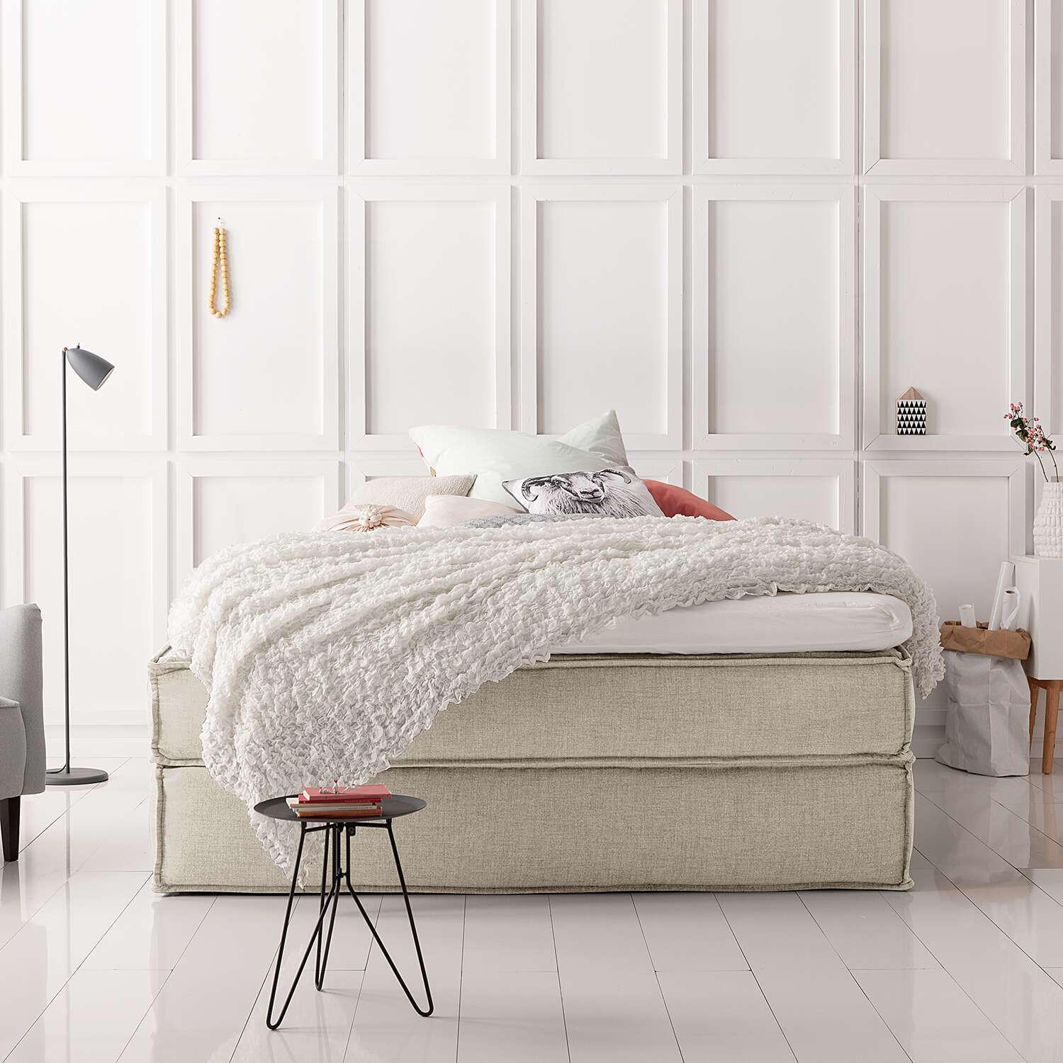 BOXSPRINGBETT 160/200 cm  in Beige  - Beige/Schwarz, Design, Textil (160/200cm) - home24