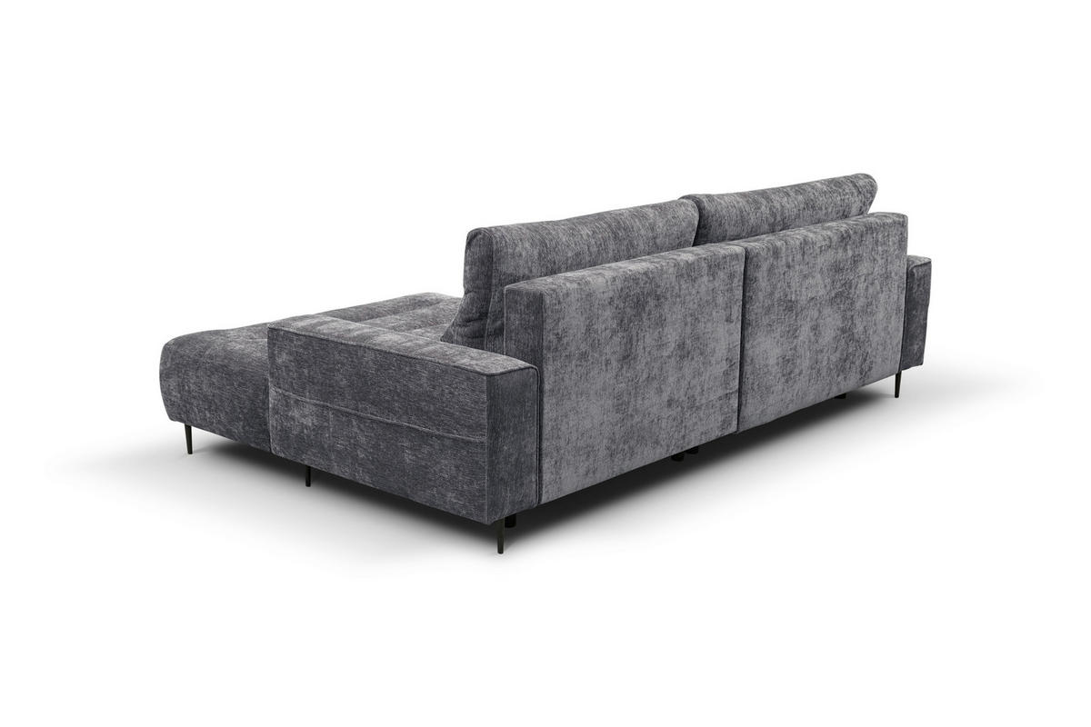 ECKSOFA PABLO Grau Struktur Rückenkissen, Bettkasten  - Schwarz/Grau, Design, Holz/Textil (260/160cm) - MID.YOU