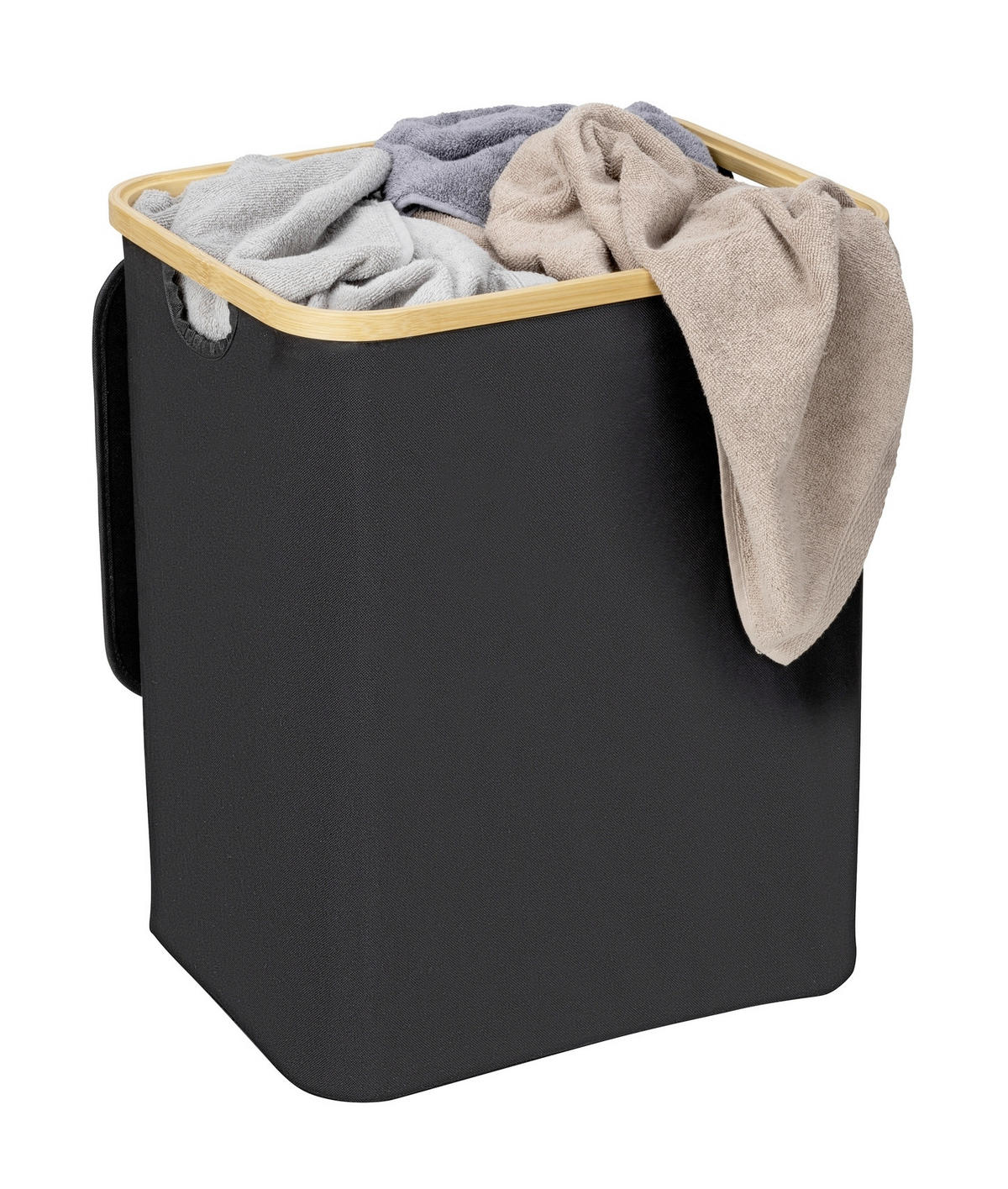 WÄSCHEKORB - Schwarz/Naturfarben, KONVENTIONELL, Holz/Textil (41/50/33cm) - Wenko