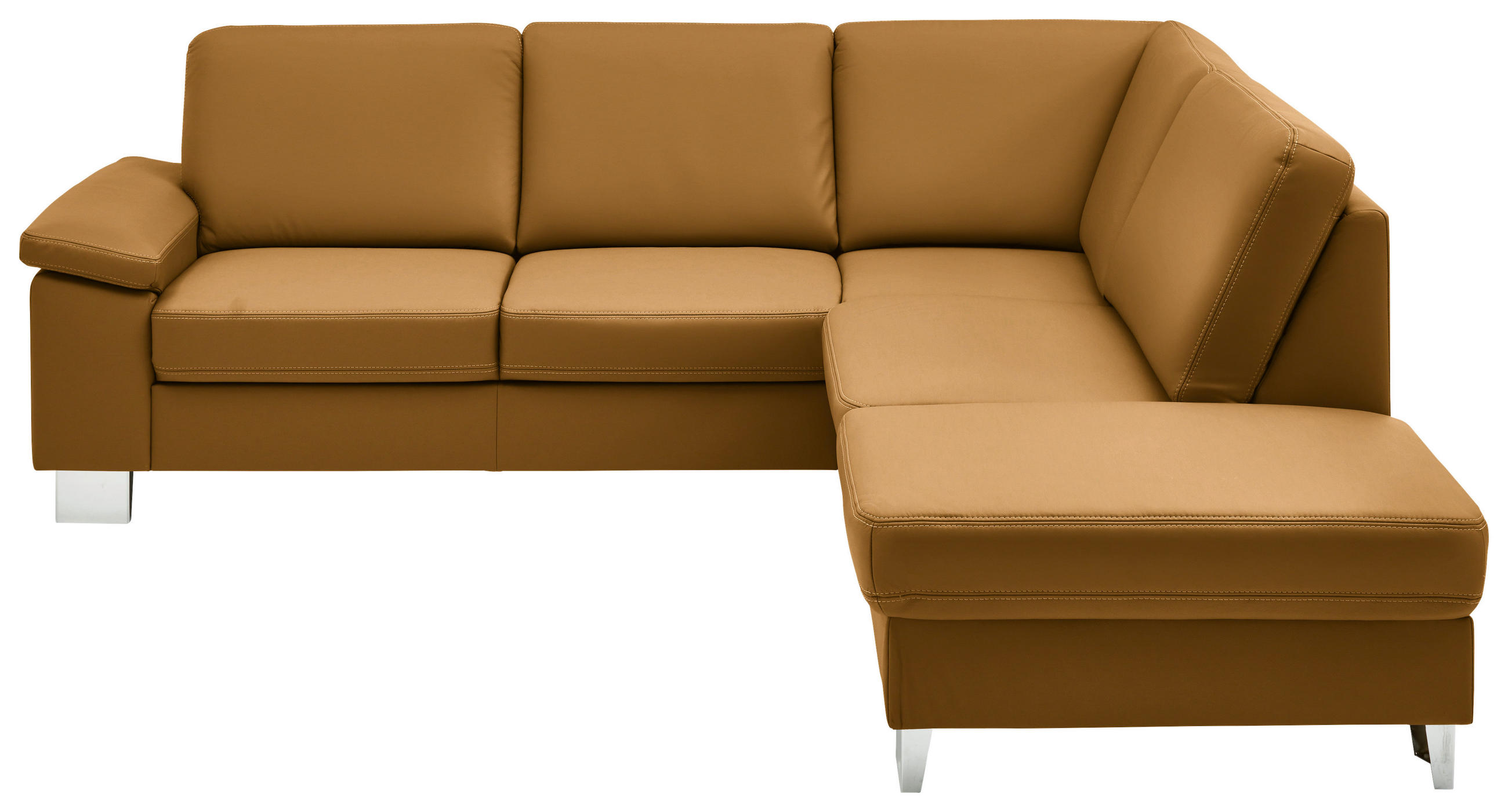 ECKSOFA  in Echtleder Senfgelb  248/235 cm  - Senfgelb/Alufarben, Design, Leder/Metall (248/235cm) - Beldomo Premium
