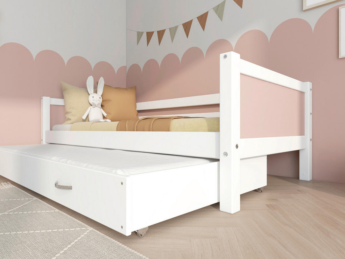 AUSZIEHBETT 90/200 cm,  in Rosa, Weiß, Bettschubladen, Rollrost für Zusatzbett, Rollrost für Hauptbett  - Rosa/Weiß, MODERN, Holz (90/200cm) - Chameo