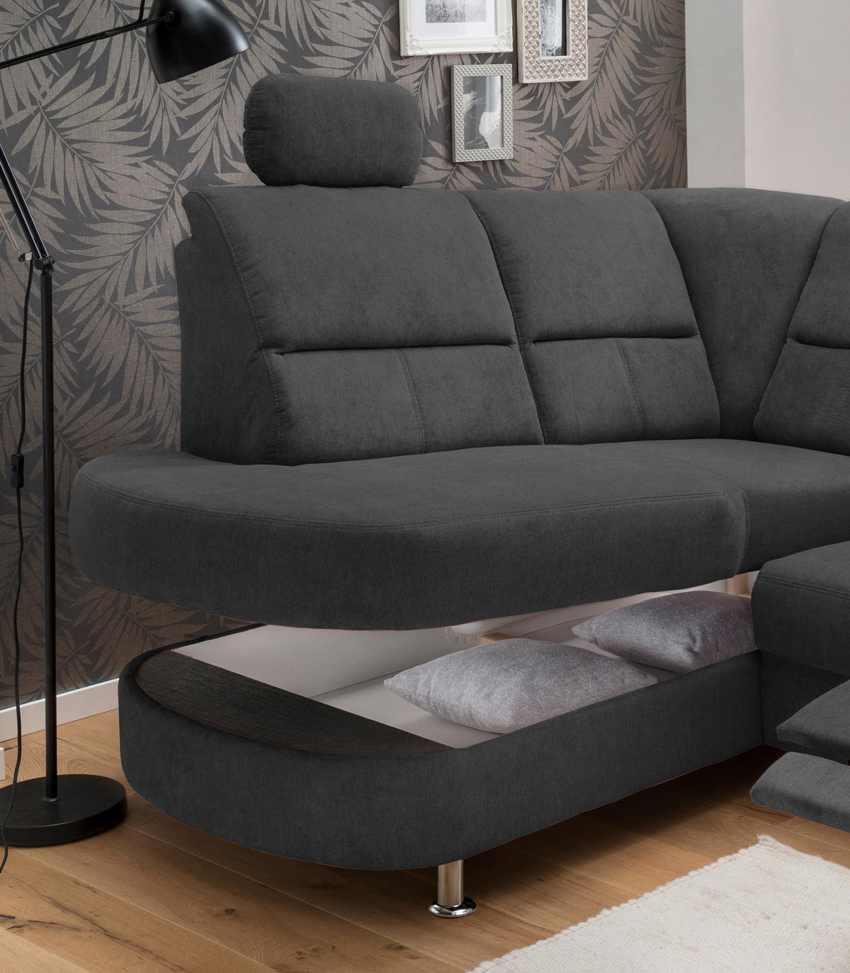 ECKSOFA Schwarz Mikrofaser  - Chromfarben/Schwarz, KONVENTIONELL, Textil/Metall (184/231cm) - Livetastic