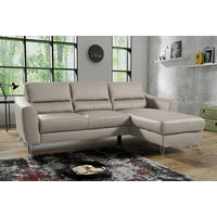 ECKSOFA Platinfarben Echtleder Lederlook  - Platinfarben/Chromfarben, Design, Leder/Textil (241/168cm) - Livetastic