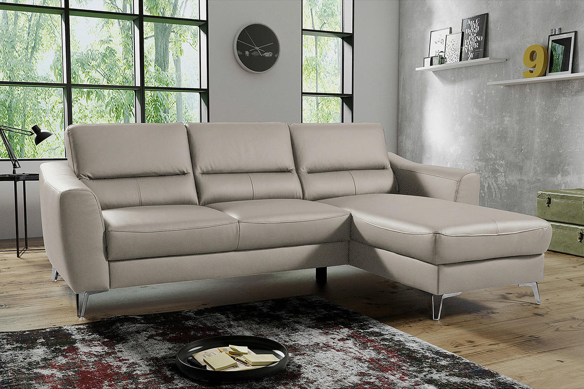 ECKSOFA in Lederlook Echtleder Platinfarben  - Platinfarben/Chromfarben, Design, Leder/Textil (241/168cm) - Livetastic