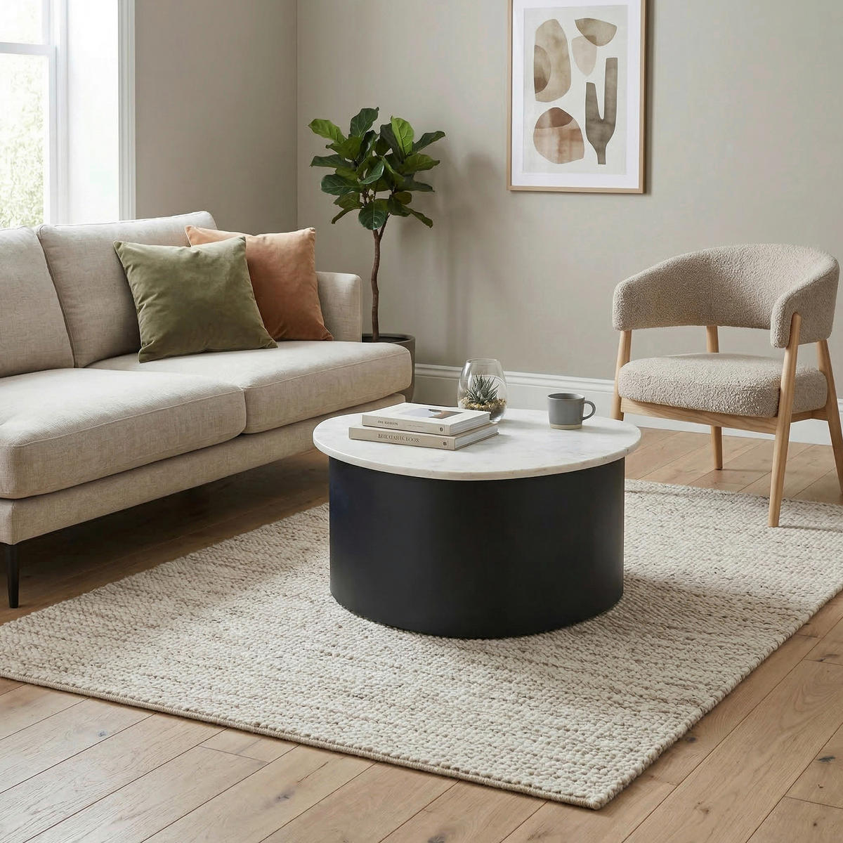 SOFFBORD - vit/svart, Design, metall/sten (63/63/30cm) - MID.YOU