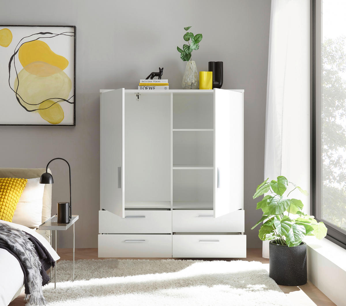 HIGHBOARD , 120/140/38 cm, 4 Schublade(n)  - Alufarben/Weiß, KONVENTIONELL, Holzwerkstoff/Kunststoff (120/140/38cm) - Carryhome