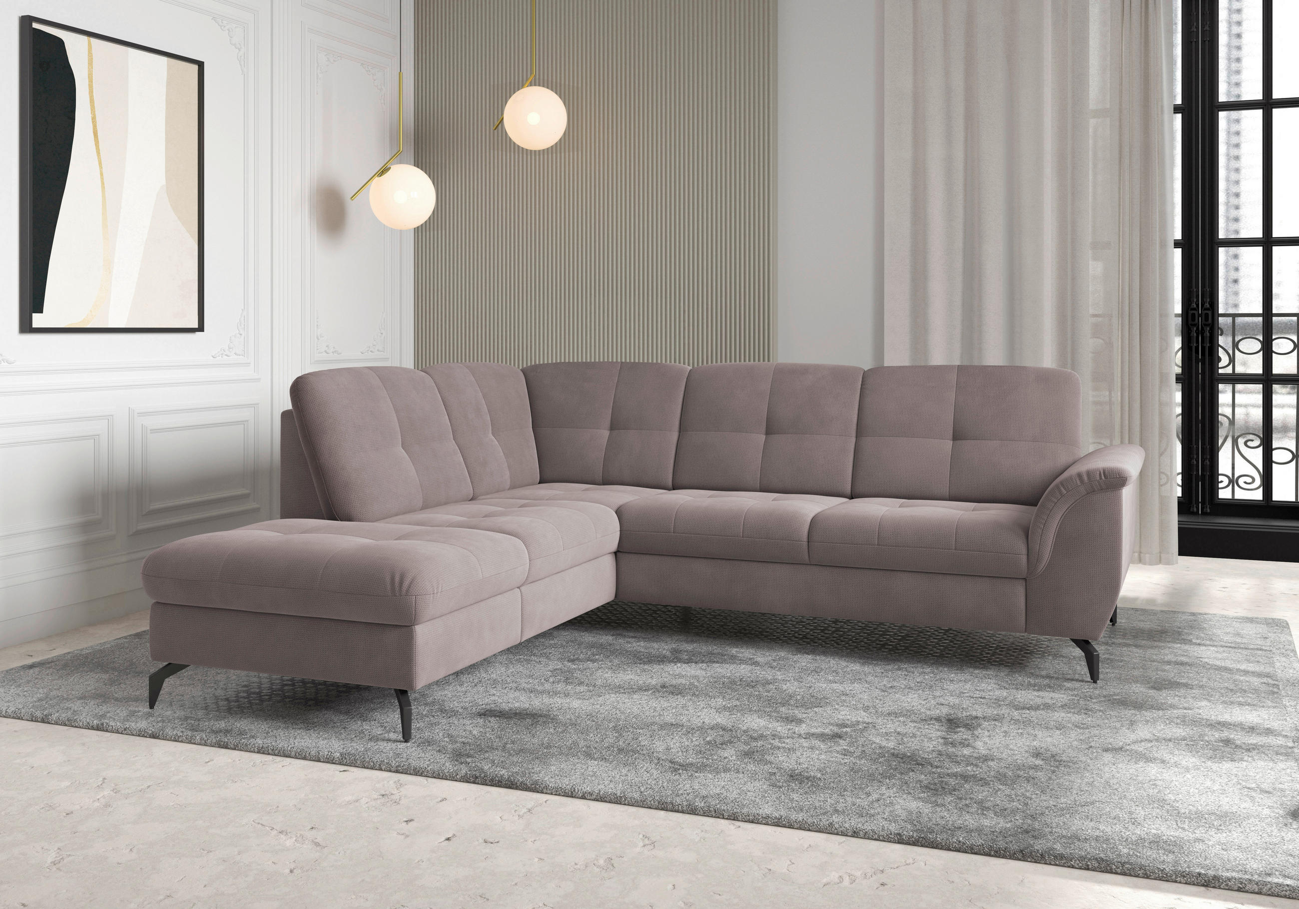 ECKSOFA in Flachgewebe Taupe  - Taupe/Schwarz, Modern, Textil/Metall (212/244cm) - Sit & More