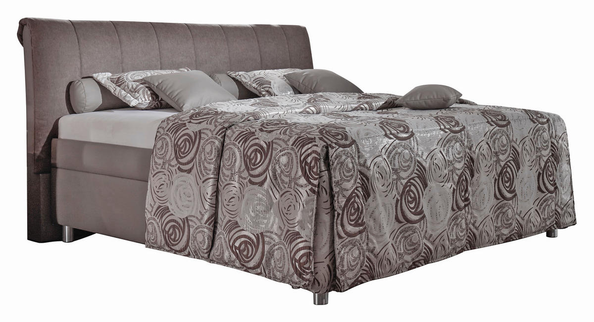 POLSTERBETT 180/200 cm,  in Braun, Matratze, Lattenrost, Bettkasten, H2 = mittel, H3 = fest  - Birkefarben/Silberfarben, KONVENTIONELL, Holz/Textil (180/200cm) - Esposa