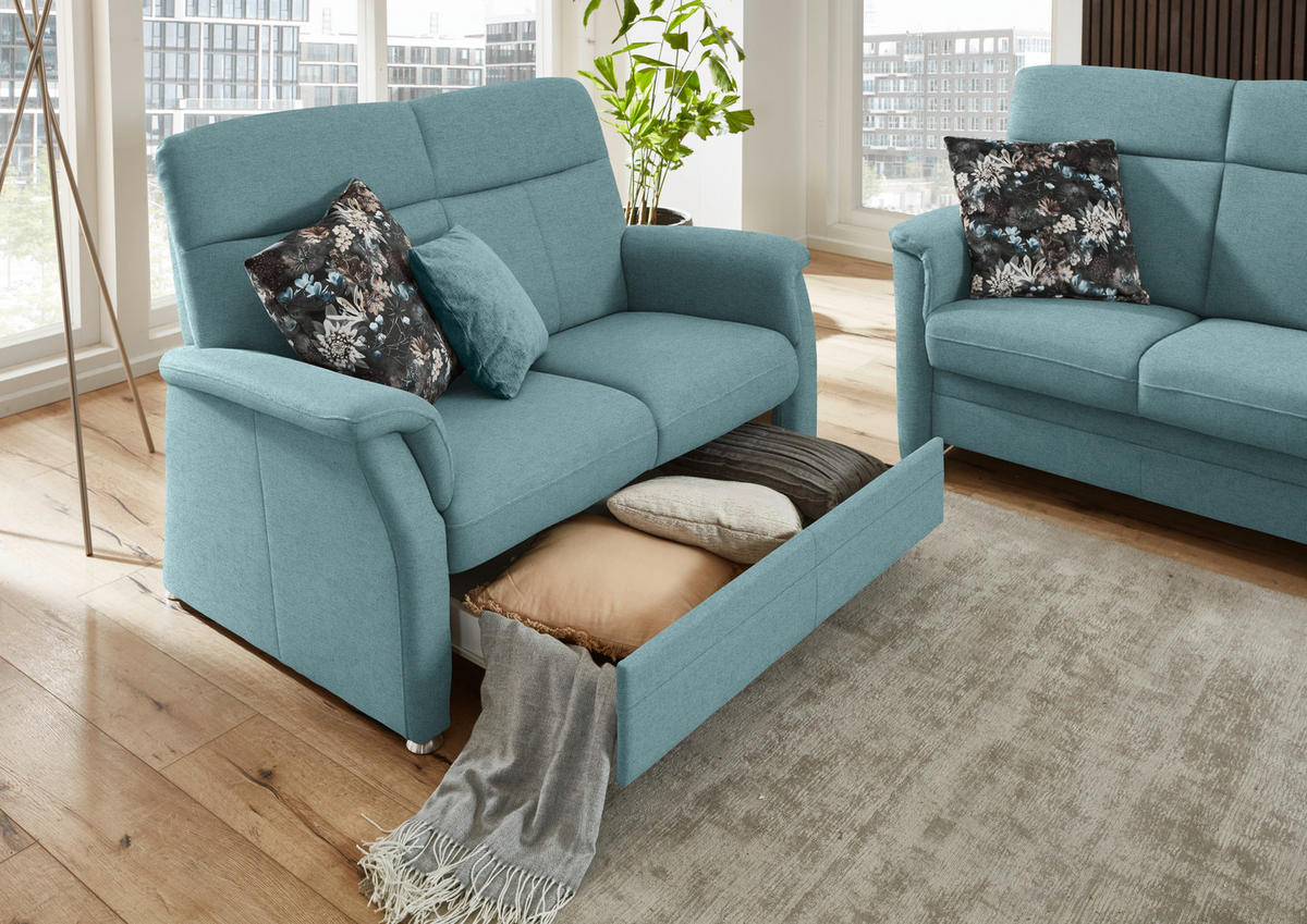 SITZGARNITUR Flachgewebe Hellblau  - Alufarben/Hellblau, Konventionell, Textil/Metall (142-194/100/89cm) - Beldomo Comfort