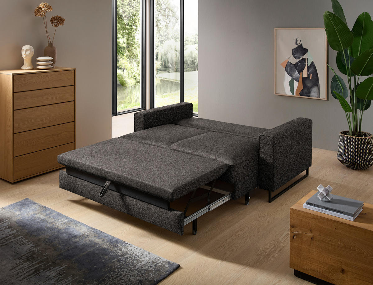 SCHLAFSOFA  in Flachgewebe Braun  - Schwarz/Braun, Design, Textil/Metall (174/90/95cm) - Bali