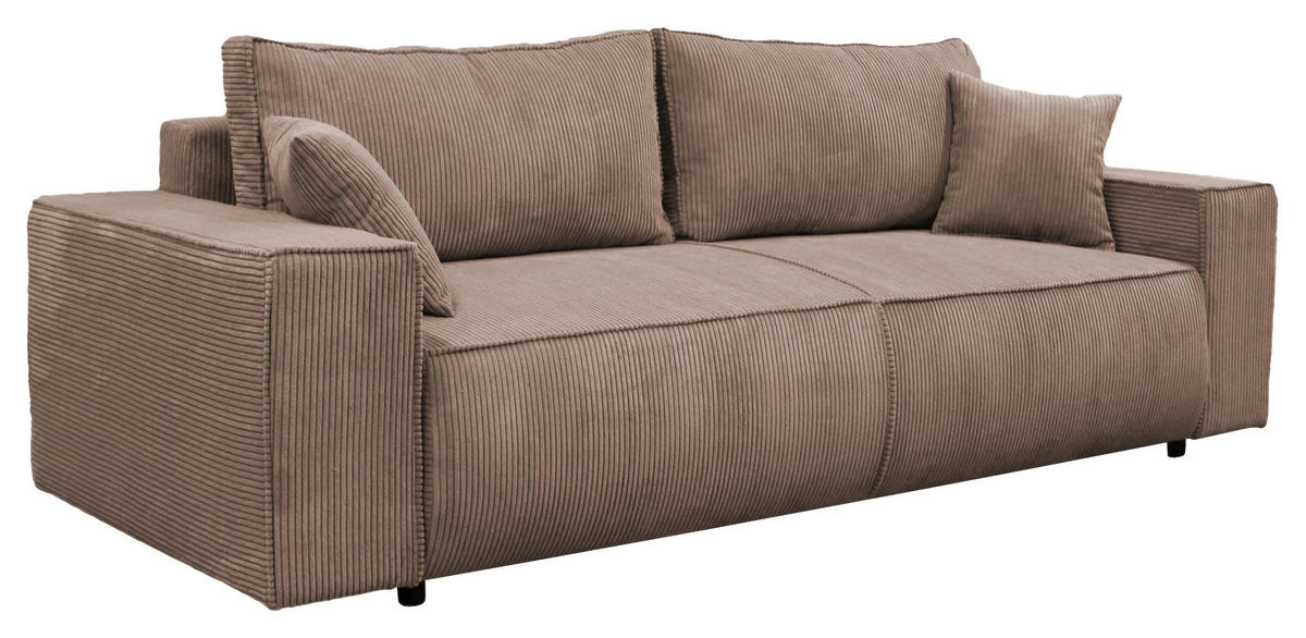 SCHLAFSOFA LOFT Cord Rosa  inkl. Zierkissen, Rückenkissen, Bettkasten  - Schwarz/Rosa, Design, Kunststoff/Textil (255/90/97cm) - MID.YOU