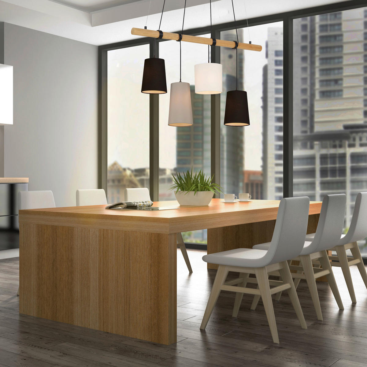 PENDELLAMPA 90/170 cm  - vit/svart, Basics, trä/textil (90/170cm)