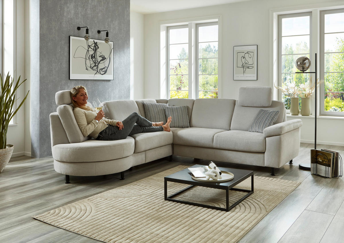 ECKSOFA in Flachgewebe Hellgrau  - Hellgrau/Schwarz, Konventionell, Textil/Metall (252/248cm) - Beldomo Comfort