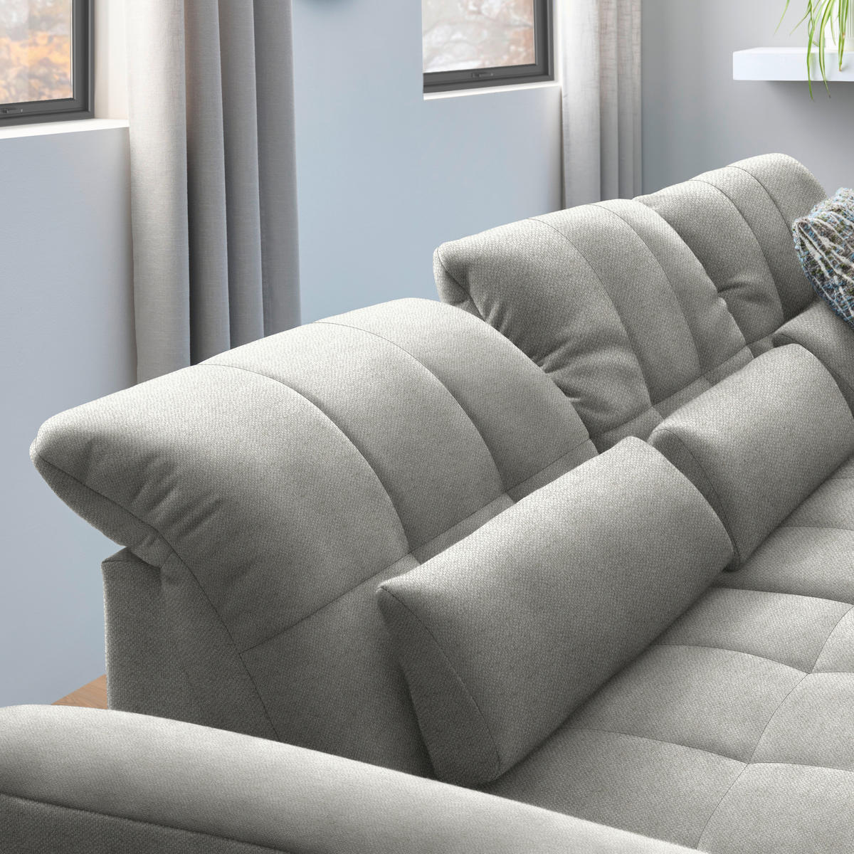 ECKSOFA Flachgewebe Hellgrau  - Hellgrau/Schwarz, Design, Textil/Metall (341/204cm) - Xora