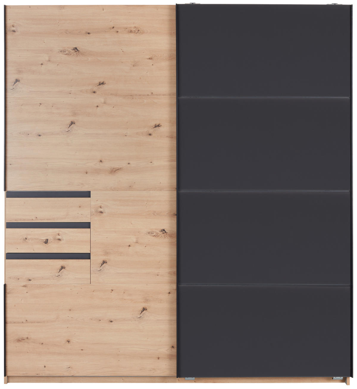 SCHWEBETÜRENSCHRANK in Grau, Eiche Artisan  - Schwarz/Eiche Artisan, Konventionell, Glas/Holzwerkstoff (180/198/65cm) - MID.YOU