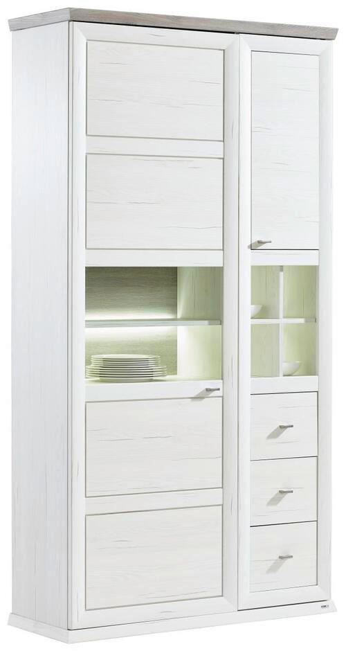 VITRINE Grau, Weiß Beleuchtung, Einlegeböden - Weiß/Grau, LIFESTYLE, Glas/Holzwerkstoff (110/209/43cm) - Hom`in