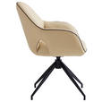 ARMLEHNSTUHL  Sitzfläche 360° drehbar, automatische Rückholfunktion  Echtleder  - Sandfarben/Schwarz, Design, Leder/Metall (62/85/64cm) - Novel