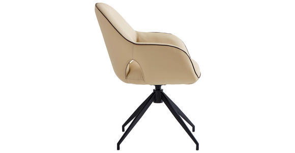 ARMLEHNSTUHL  Sitzfläche 360° drehbar, automatische Rückholfunktion  Echtleder  - Sandfarben/Schwarz, Design, Leder/Metall (62/85/64cm) - Novel