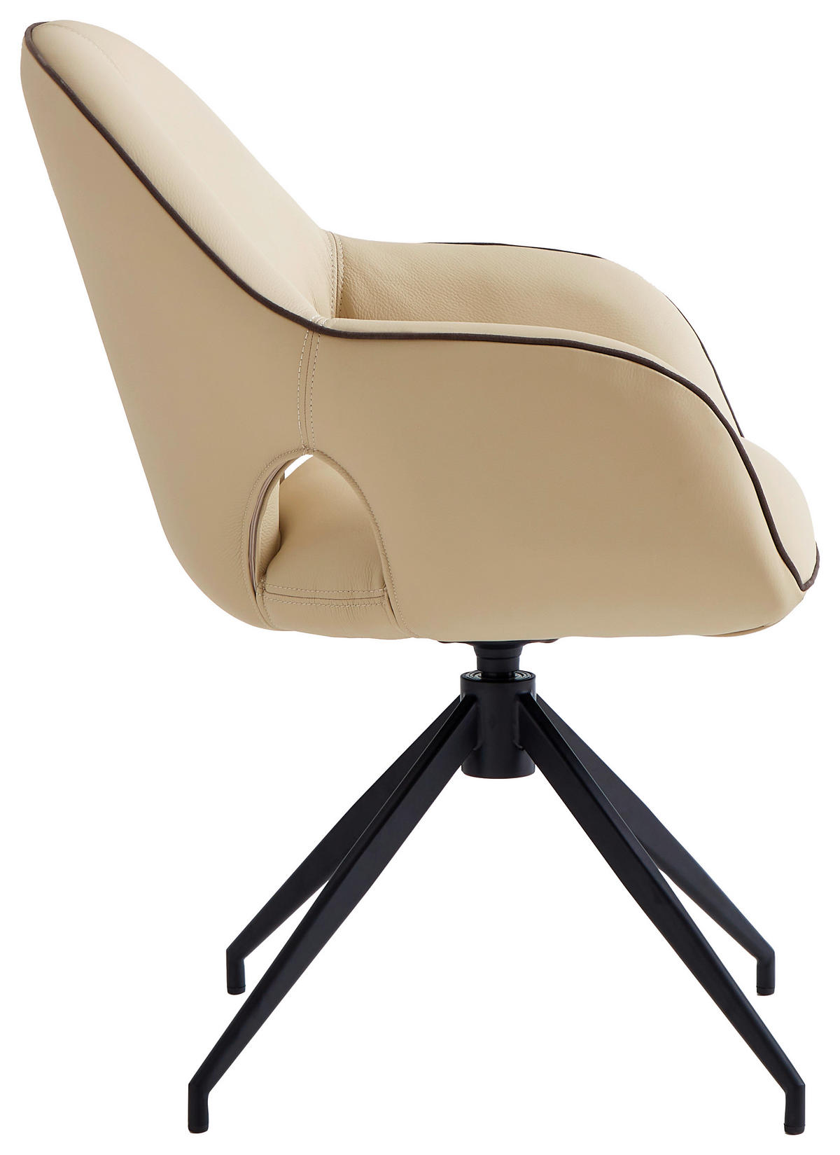 ARMLEHNSTUHL  in Eisen Echtleder pigmentiert  - Sandfarben/Schwarz, Design, Leder/Metall (62/85/64cm) - Novel