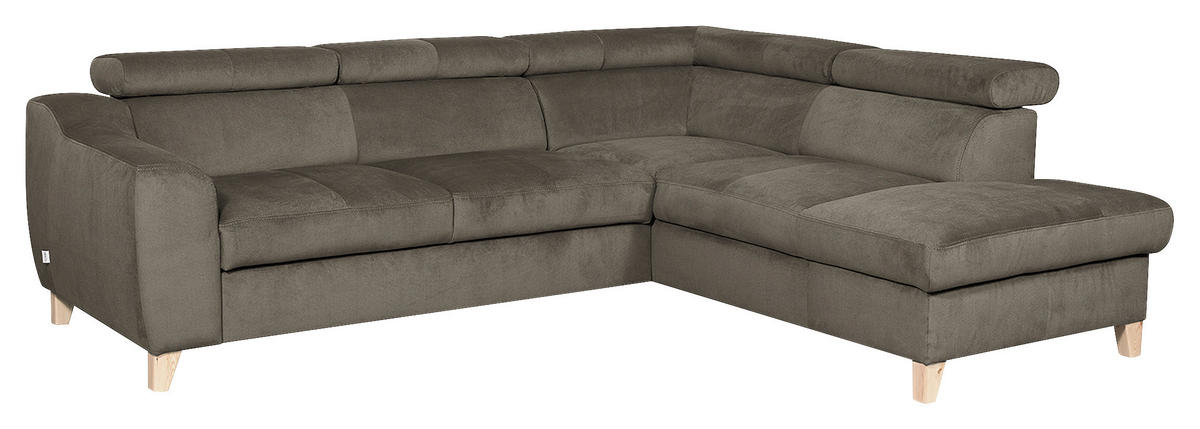 ECKSOFA in Webstoff Graubraun  - Graubraun/Buchefarben, Design, Holz/Textil (245/208cm) - Livetastic
