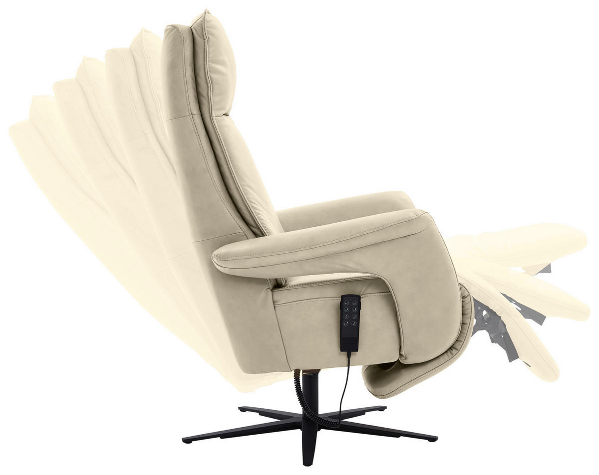 RELAXSESSEL in Leder Creme, Naturfarben  - Creme/Schwarz, Design, Leder/Metall (83/123/87cm) - Valdera
