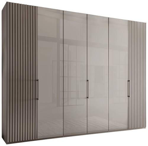 DREHTÜRENSCHRANK 300/216/58 cm 6-türig Hellgrau  - Schieferfarben/Hellgrau, Design, Glas/Holzwerkstoff (300/216/58cm) - Novel