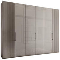 DREHTÜRENSCHRANK 300/236/58 cm 6-türig Hellgrau  - Schieferfarben/Hellgrau, Design, Glas/Holzwerkstoff (300/236/58cm) - Novel