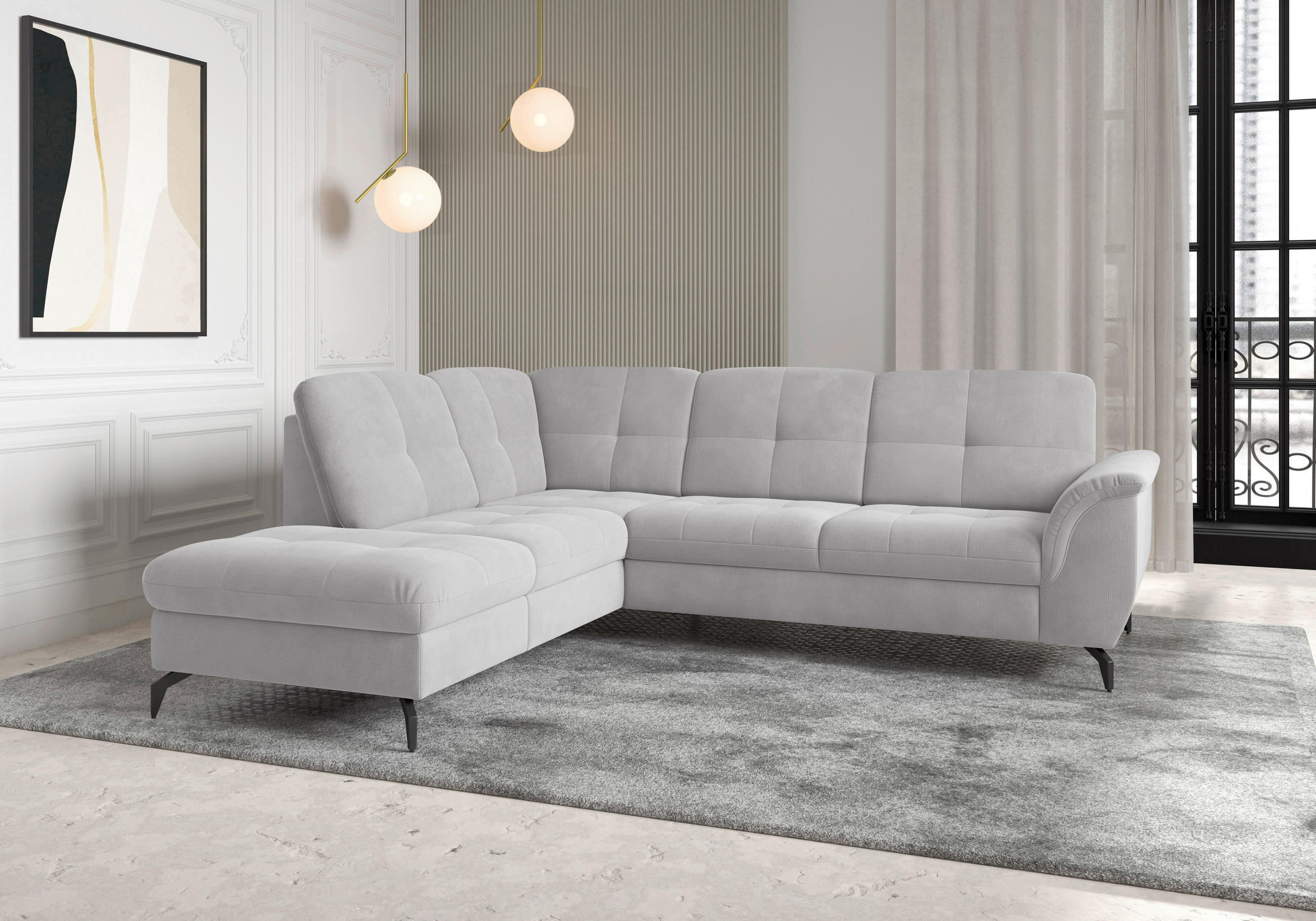 CANAPÉ D'ANGLE in Flachgewebe Silberfarben  - Silberfarben/Schwarz, Modern, Textil/Metall (212/244cm) - Sit & More