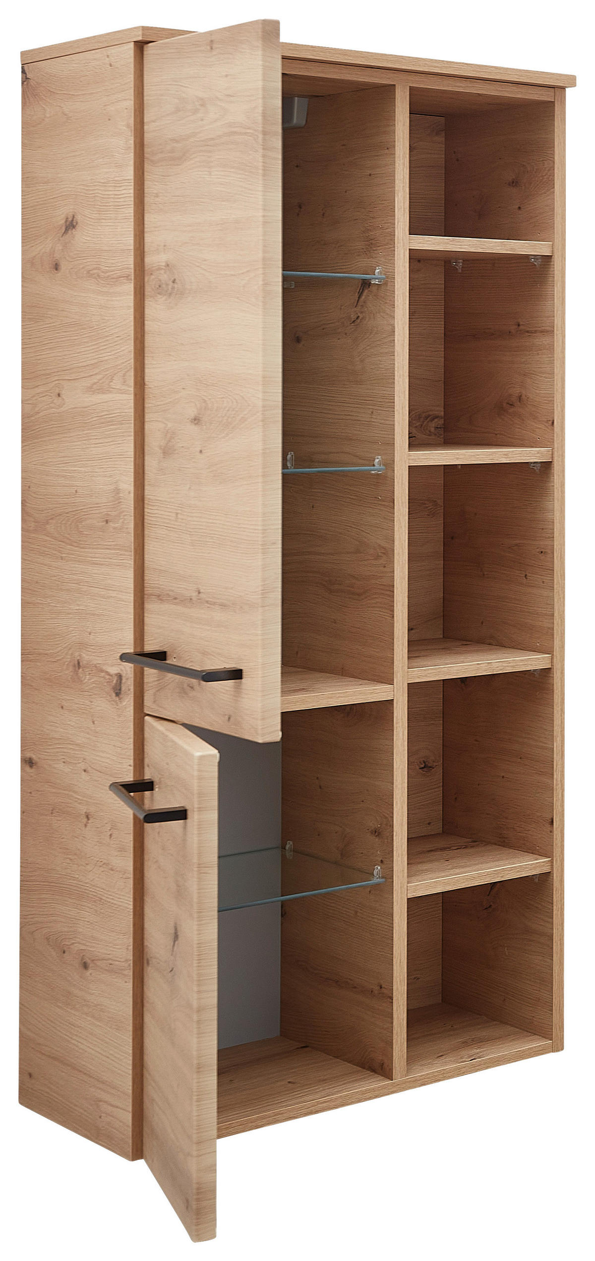 MIDISCHRANK 50,2/121,6/33 cm  - Schwarz/Eiche Artisan, KONVENTIONELL, Glas/Holzwerkstoff (50,2/121,6/33cm) - Sadena
