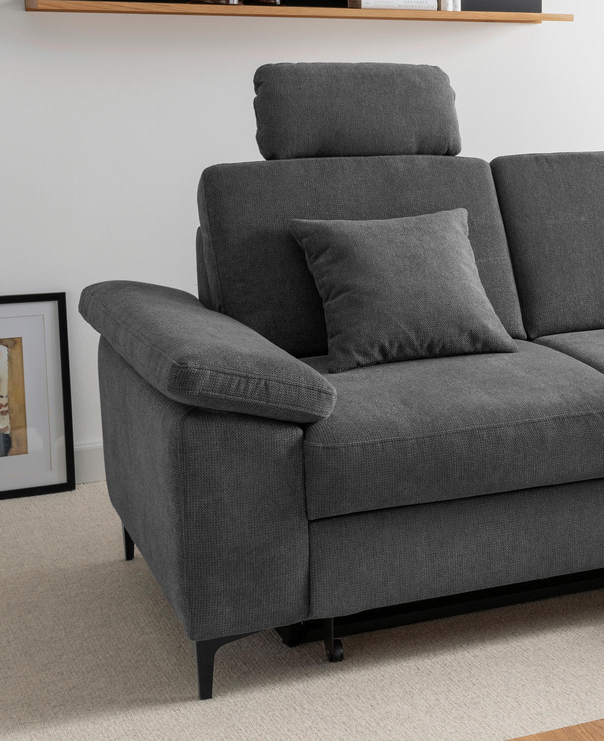 ECKSOFA Chenille Anthrazit  - Anthrazit/Schwarz, Konventionell, Textil/Metall (245/151cm) - Livetastic