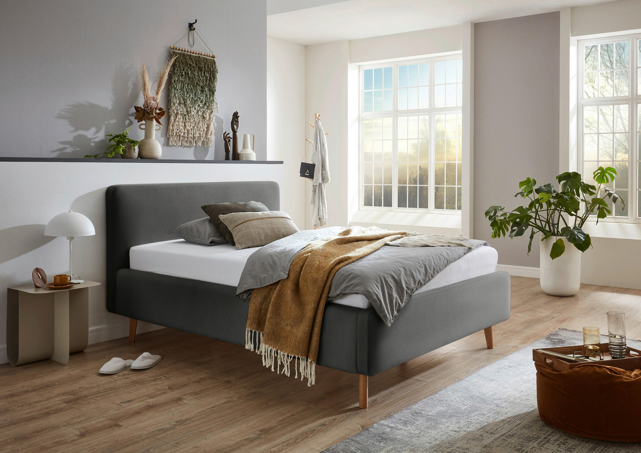 POLSTERBETT 120/200 cm  in Anthrazit  - Eichefarben/Anthrazit, Design, Holz/Textil (120/200cm) - Xora