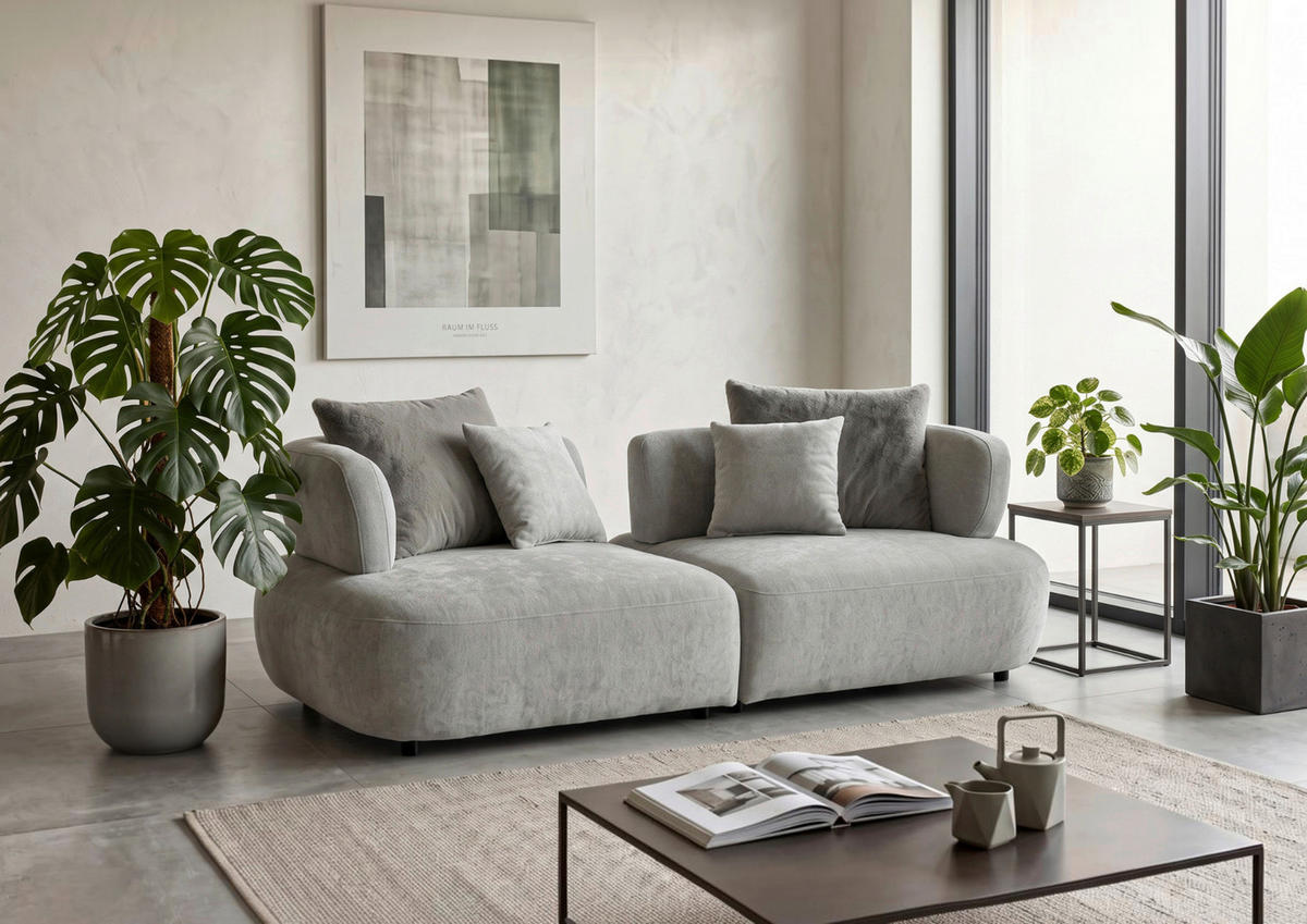 BIGSOFA Flachgewebe Mintgrün  - Salbeigrün/Schwarz, MODERN, Kunststoff/Textil (240/80/120cm) - Ambia Home