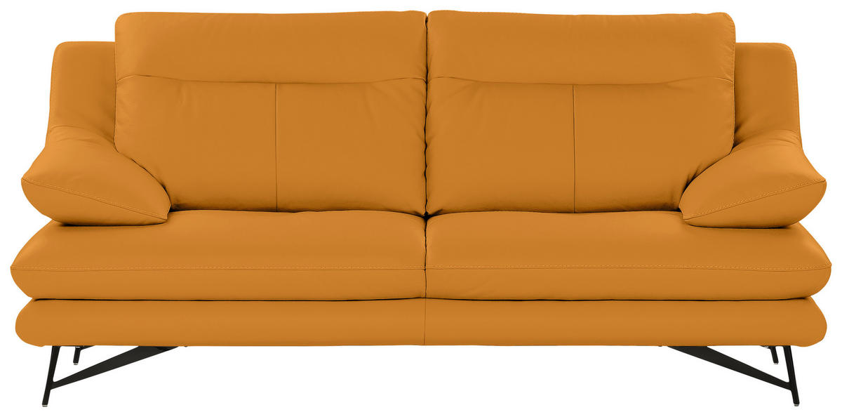 3-SITZER-SOFA in Echtleder Currygelb  - Currygelb/Schwarz, Design, Leder/Metall (215/90/109-123cm) - Calia Italia
