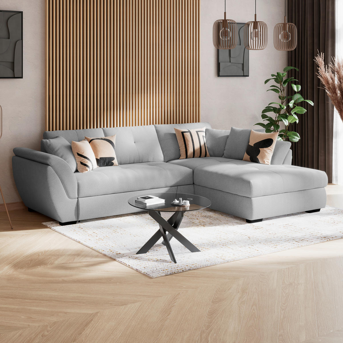 ECKSOFA Hellgrau  - Hellgrau/Schwarz, Konventionell, Textil (278/187cm) - MID.YOU