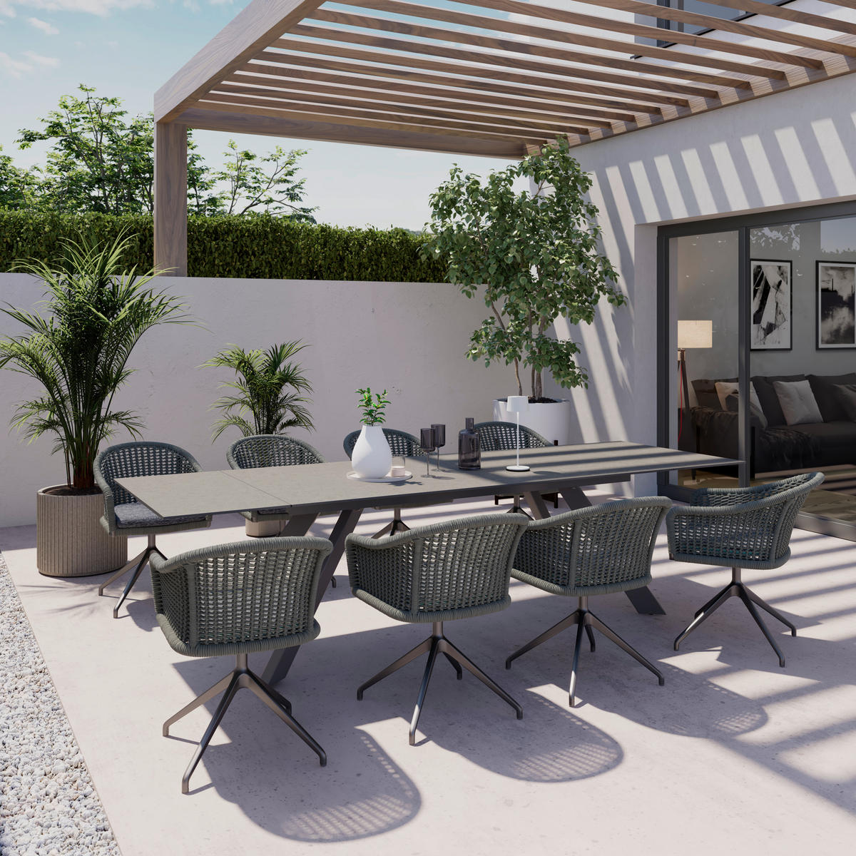 ÉTKEZŐASZTAL - antracit, Modern, kő/fém (200-300/76/100cm) - Amatio