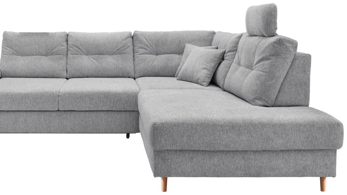 ECKSOFA in Chenille Silberfarben  - Silberfarben/Naturfarben, Modern, Holz/Textil (264/206cm) - Livetastic