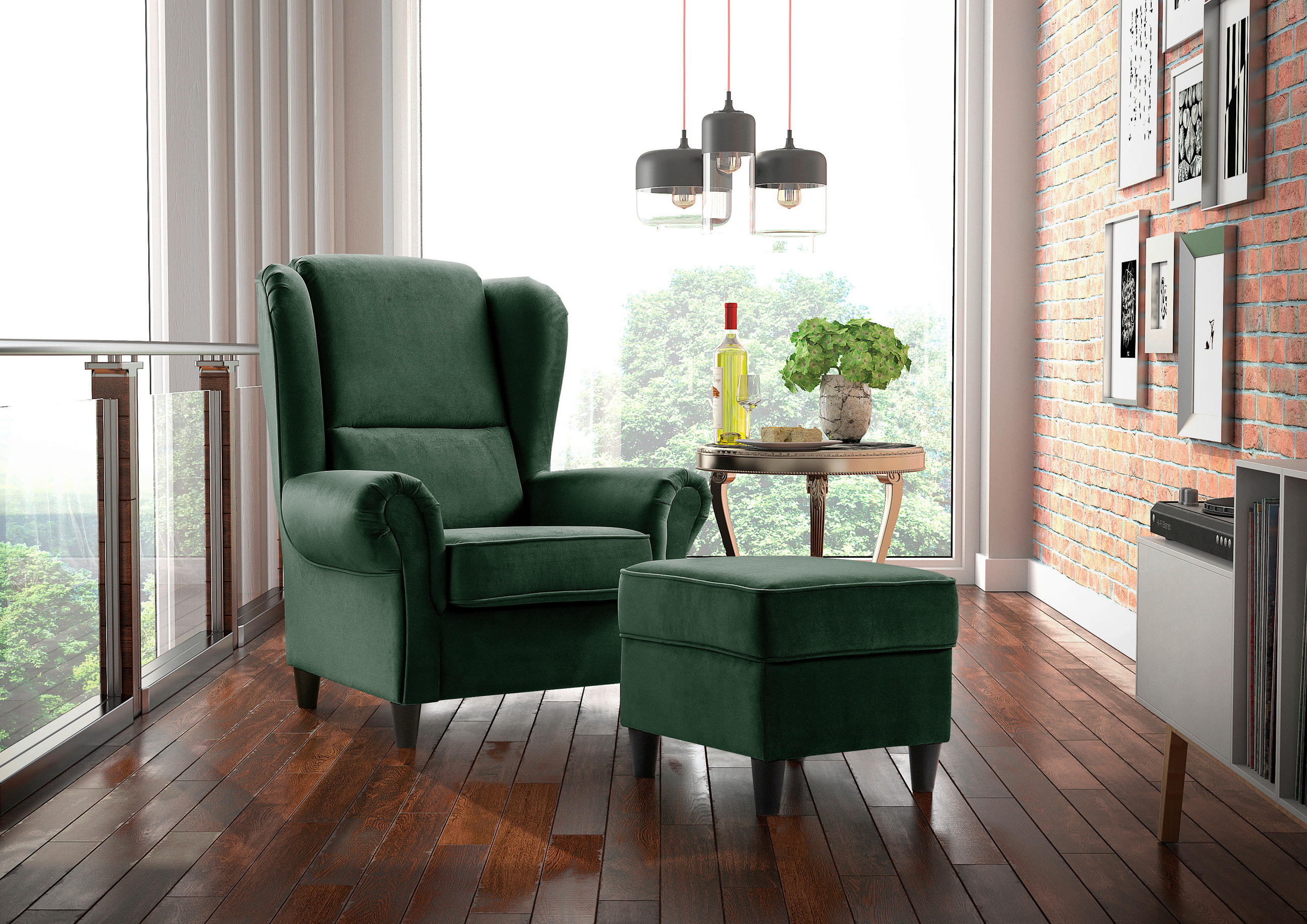 HOCKER in Textil Dunkelgrün  - Dunkelgrün/Schwarz, Design, Holz/Textil (52/45/52cm) - MID.YOU