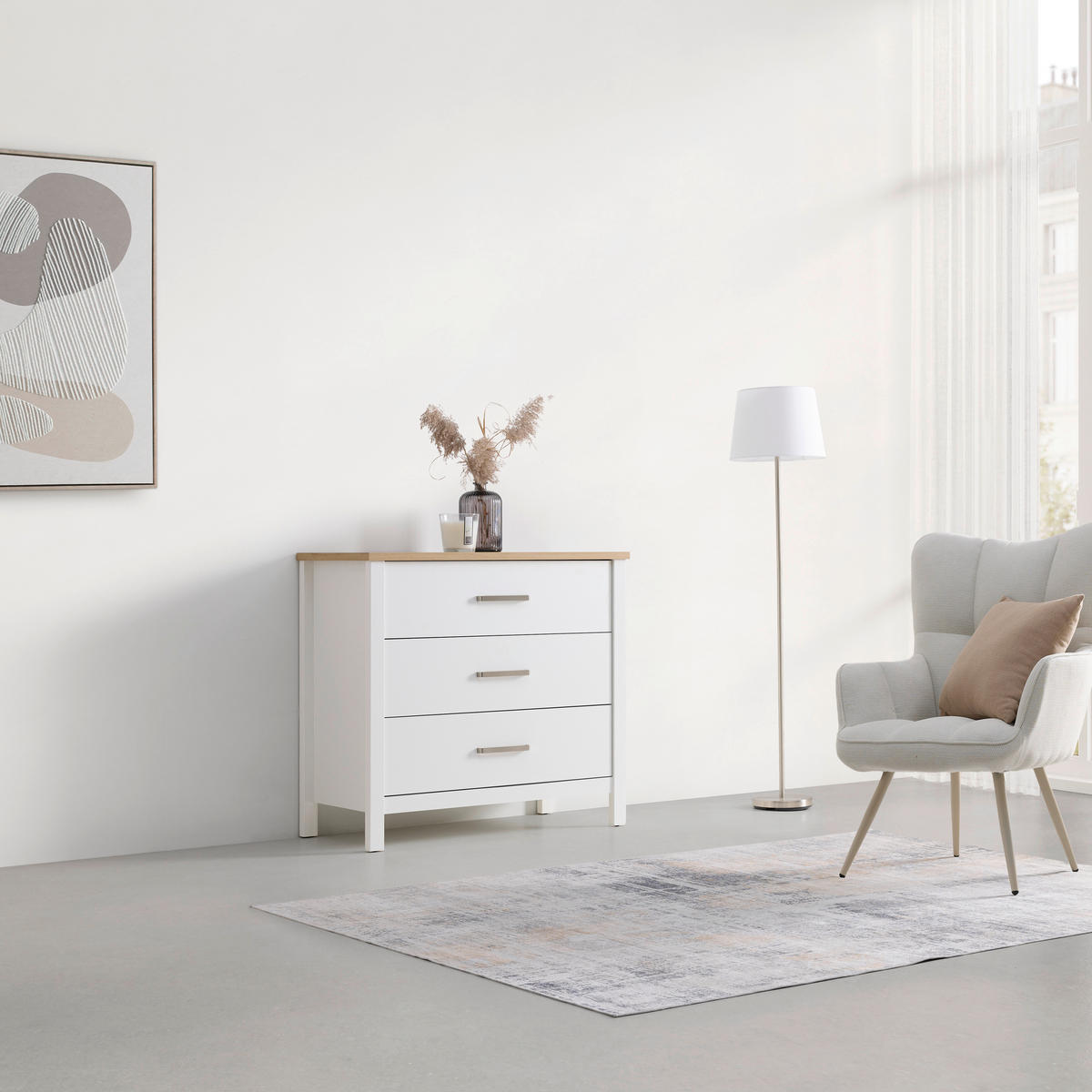 KOMODA   103/92/45 cm   bijela, hrast Artisan  - bijela/srebrne boje, Romantično / ladanjski, drvni materijal/metal (103/92/45cm)