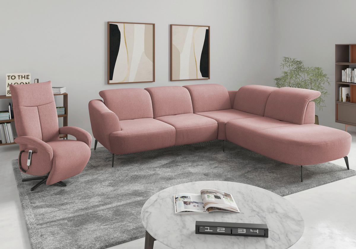 ECKSOFA in Mikrofaser Altrosa  - Schwarz/Altrosa, Konventionell, Textil/Metall (300/267cm) - Sit & More