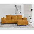ECKSOFA Currygelb Cord Rücken echt, Kopfteilverstellung, Sitzvorzug  - Currygelb/Schwarz, KONVENTIONELL, Textil/Metall (290/196cm) - Carryhome