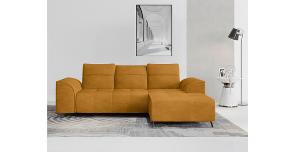 ECKSOFA Currygelb Cord Rücken echt, Kopfteilverstellung, Sitzvorzug  - Currygelb/Schwarz, KONVENTIONELL, Textil/Metall (290/196cm) - Carryhome
