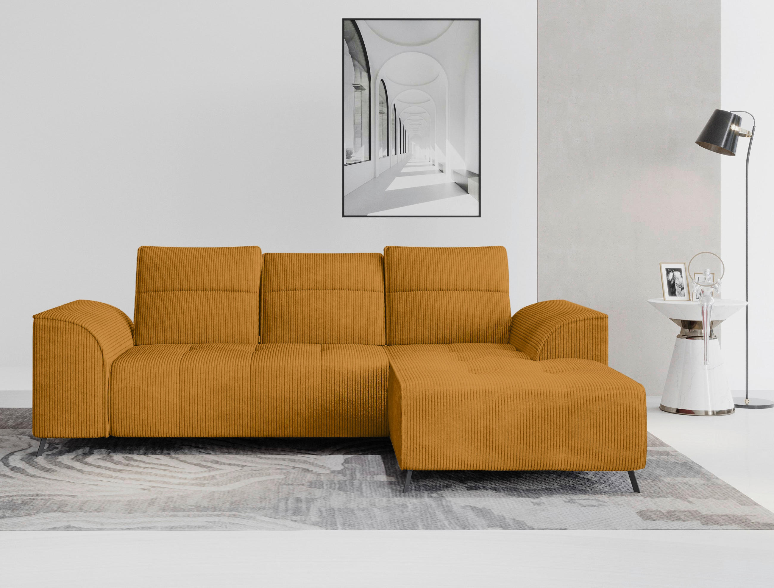 Thumbnail - Carryhome Ecksofa, Currygelb, Textil, 3-Sitzer, Ottomane rechts, L-Form, 290x196 cm, Liegefunktion, seitenverkehrt erhäl...