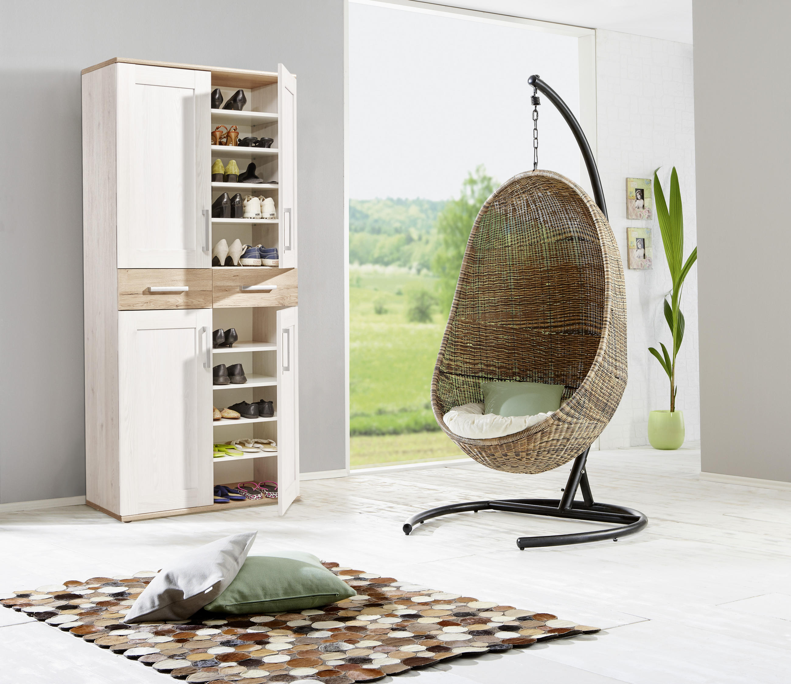 SCHUHSCHRANK Weiß, Eichefarben - Eichefarben/Alufarben, Design, Holzwerkstoff/Kunststoff (90/196/38cm) - Xora