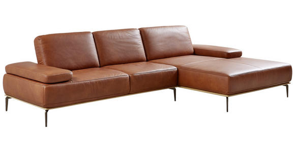 ECKSOFA Braun Echtleder  - Bronzefarben/Braun, Design, Leder/Metall (298/176cm) - Valnatura