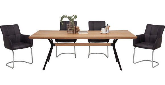 ESSTISCH in Holz 220/100/76 cm  - Eichefarben/Schwarz, Natur, Holz/Metall (220/100/76cm) - Linea Natura